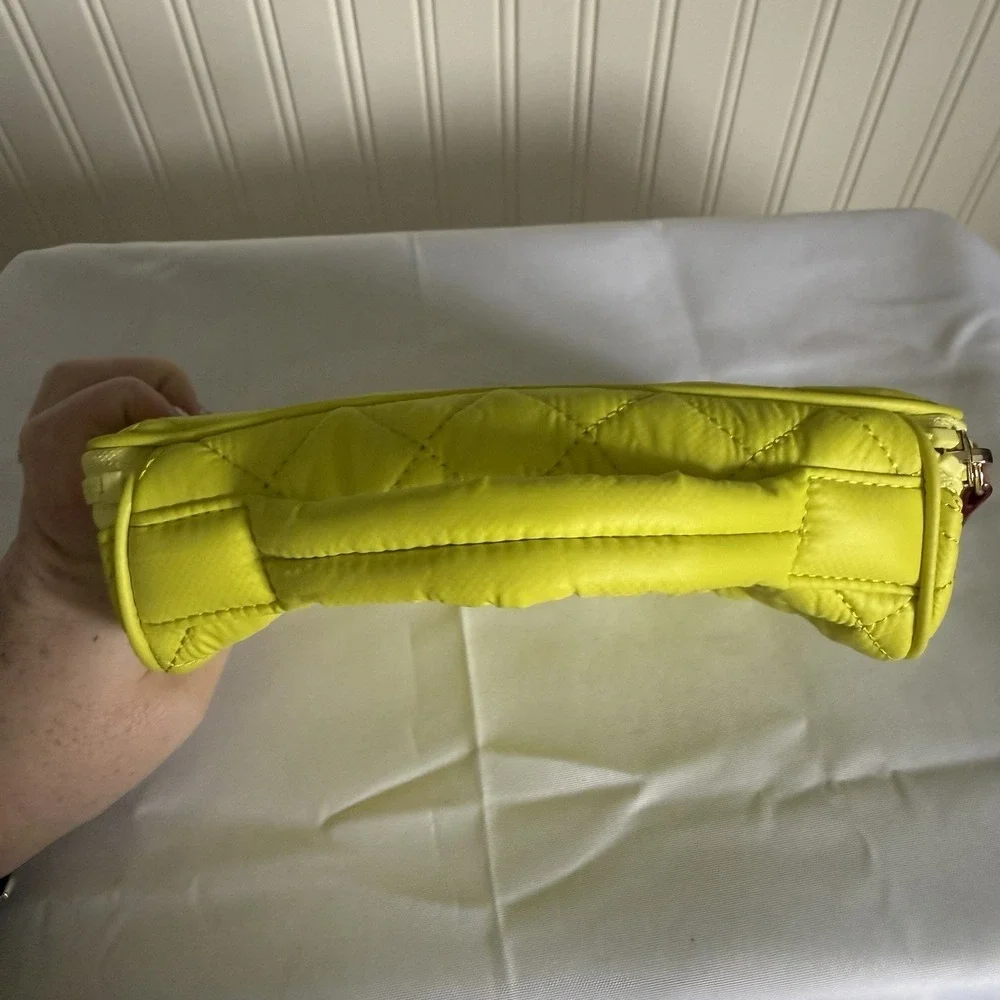 MZ WALLACE Zip Round Organizer Quilted Nylon Pouch Makeup Bag Travel Lime Green